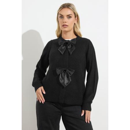 Yours Curve Zwarte Satijnen Strik Voorkant Cardigan Size 58-60