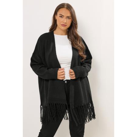 Yours Curve Zwarte Cardigan Met Franje Zoom Size 54-56