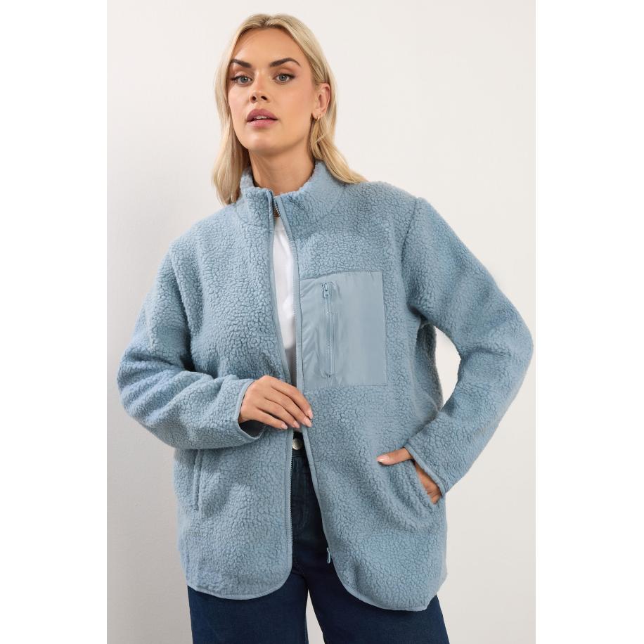 Yours Blauwe Teddy Fleece Met Volledige Rits Size 62-64 Blauw