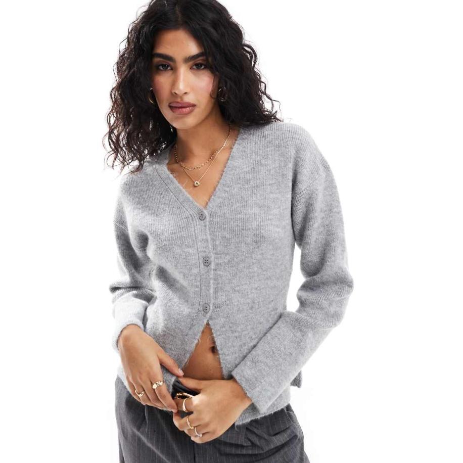 ASOS DESIGN Vest met structuur, V-hals en split aan de zoom in crème-Grijs Grijs