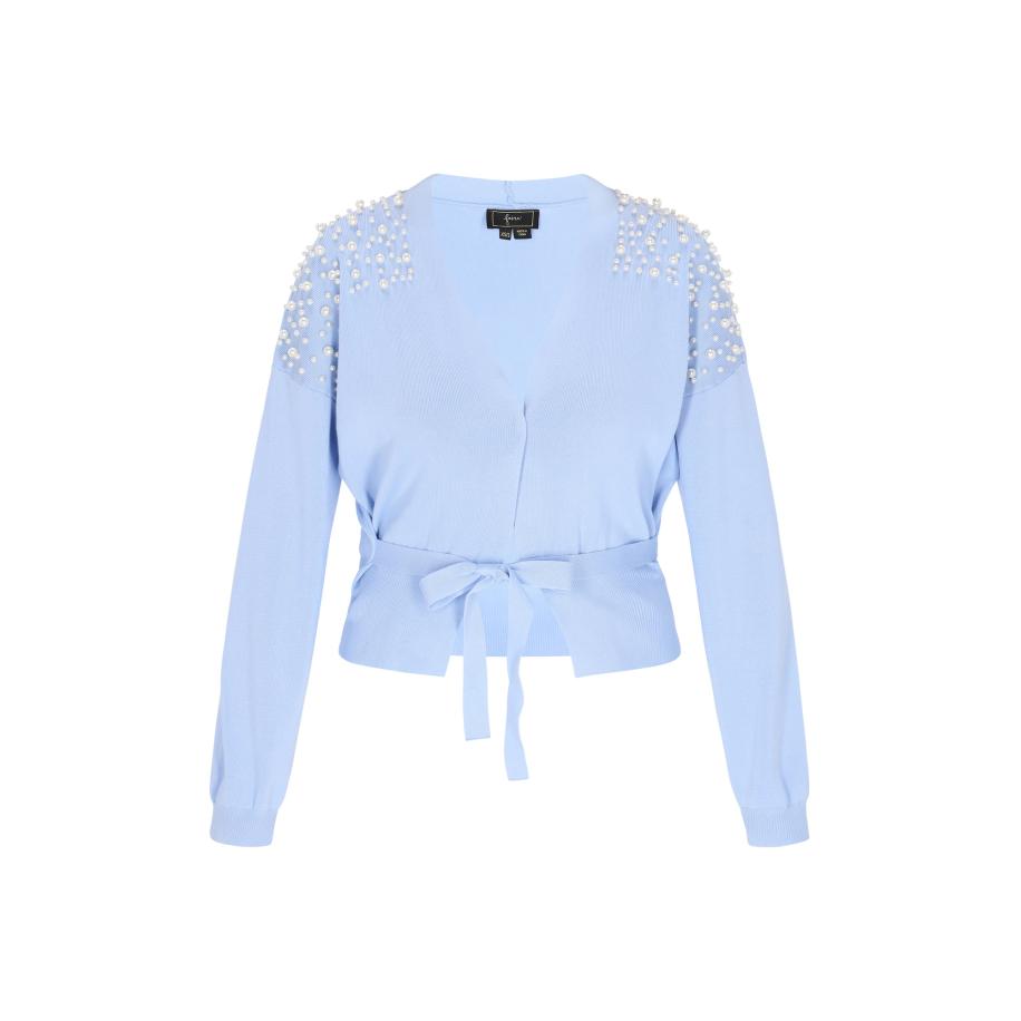 Faina faina Gebreid vest lichtblauw / parelwit -