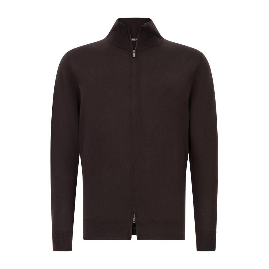 Boggi Milano Boggi Milano Gebreid vest chocoladebruin -