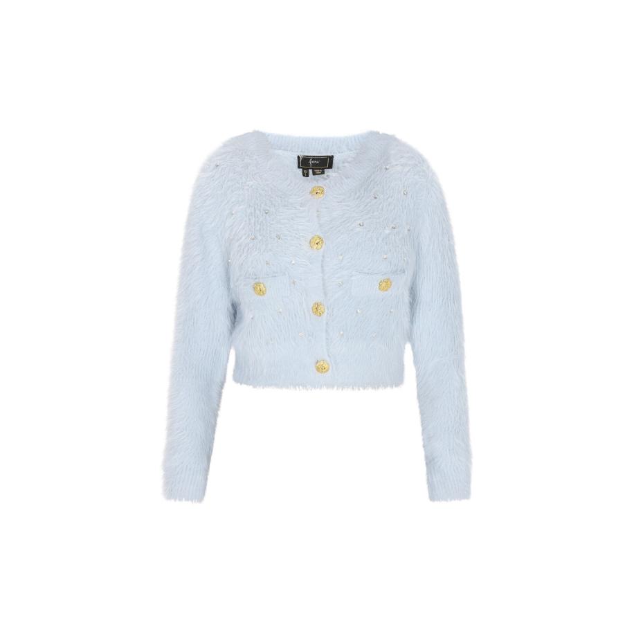 Faina faina Gebreid vest Fashion Look lichtblauw / goud / transparant -