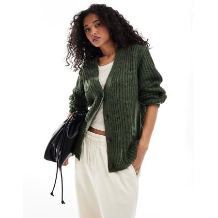 ASOS DESIGN Pluizig gebreid vest met V-hals in kaki-Veelkleurig