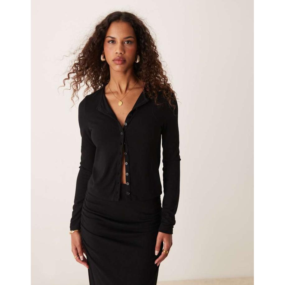 ASOS DESIGN Premium modal vest met knoopsluiting in zwart Zwart