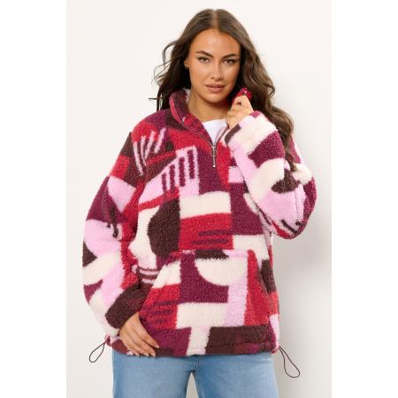 Yours Curve Roze Abstracte Kwart Rits Fleece Size 58-60