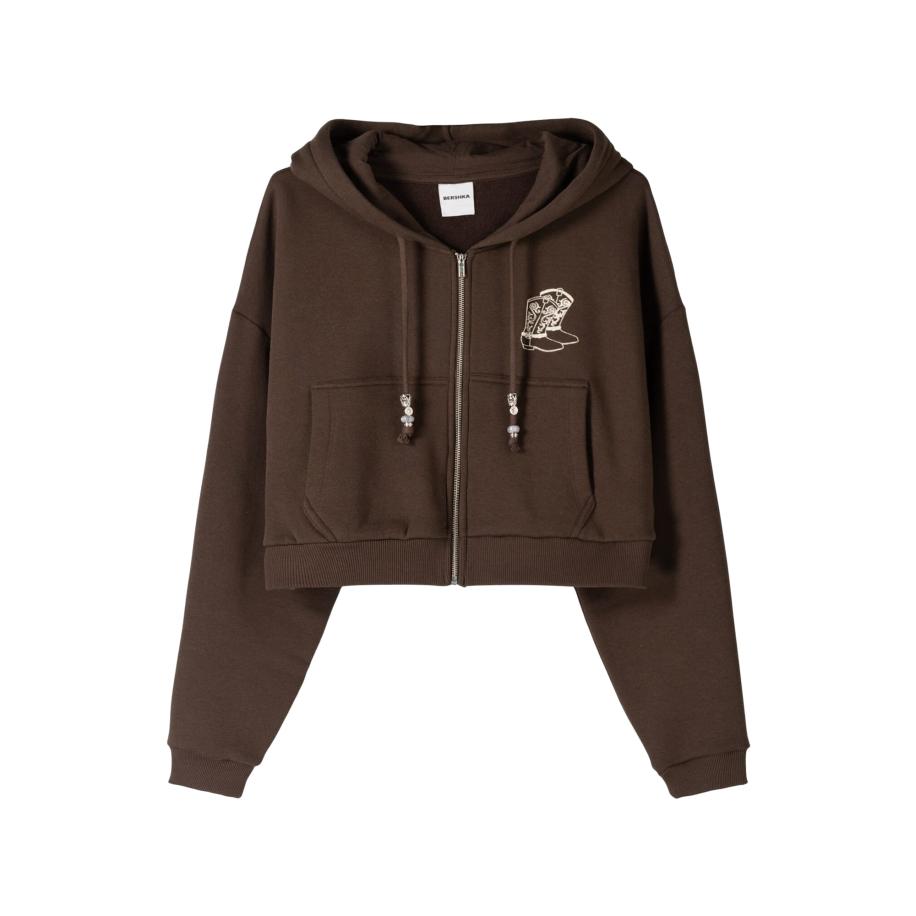 Bershka Bershka Sweatvest ecru / chocoladebruin -