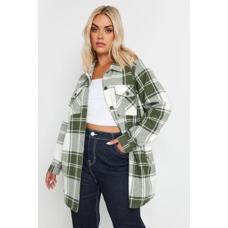 Yours Shacket Van Katoen Met Ruitenprint In Kakigroen/Wit Size 66-68