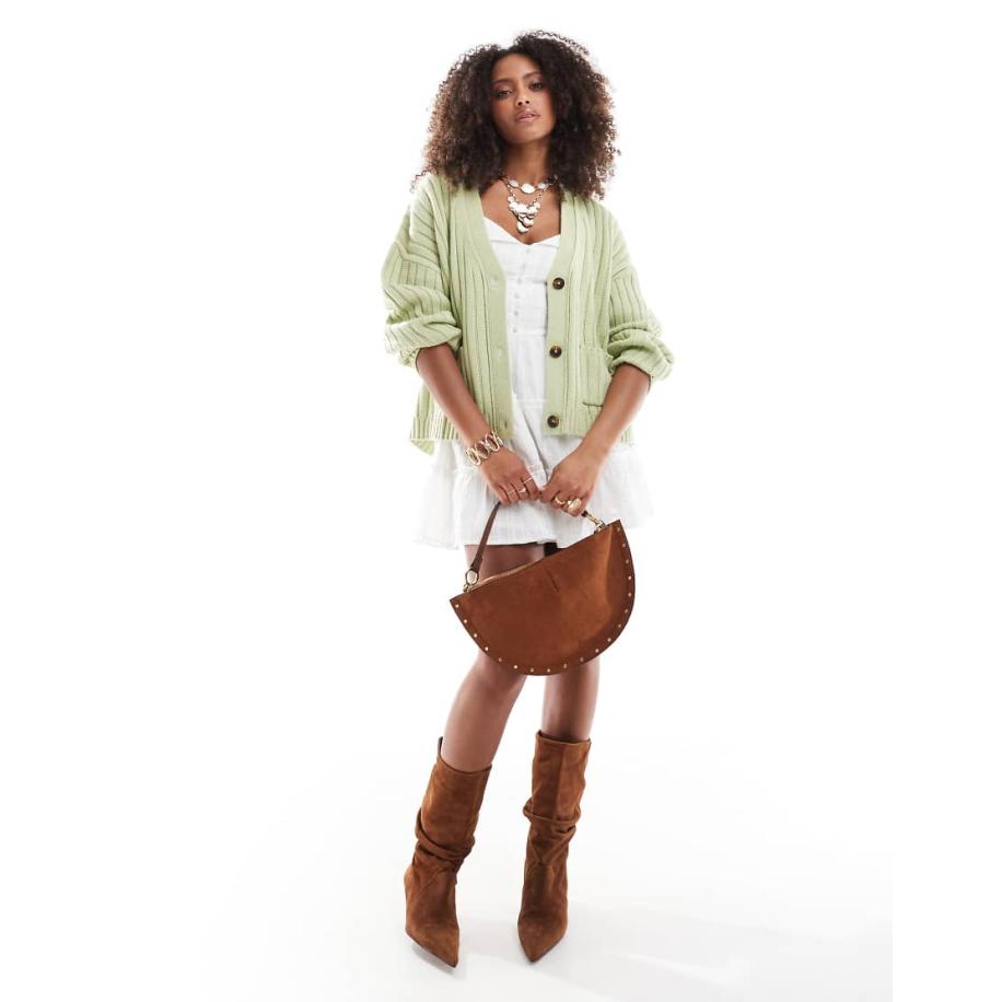 ASOS DESIGN Recht geribbeld vest met lange pasvorm in saliegroen Groen