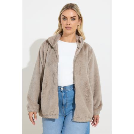 Yours Curve Natural Bruine Faux Fur Fleece Jas Size 62-64