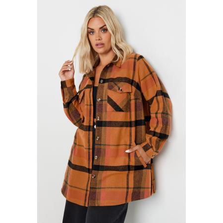 Yours Shacket Van Katoen Met Ruitenprint In Roestoranje Size 66-68