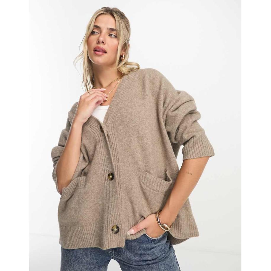 Monki Gebreid vest met knopen aan de voorkant in bruin Bruin