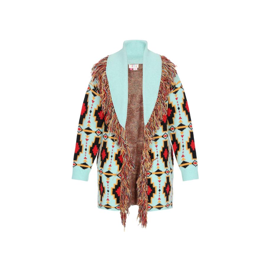 IZIA IZIA Gebreid vest hemelsblauw / geel / rood / zwart -