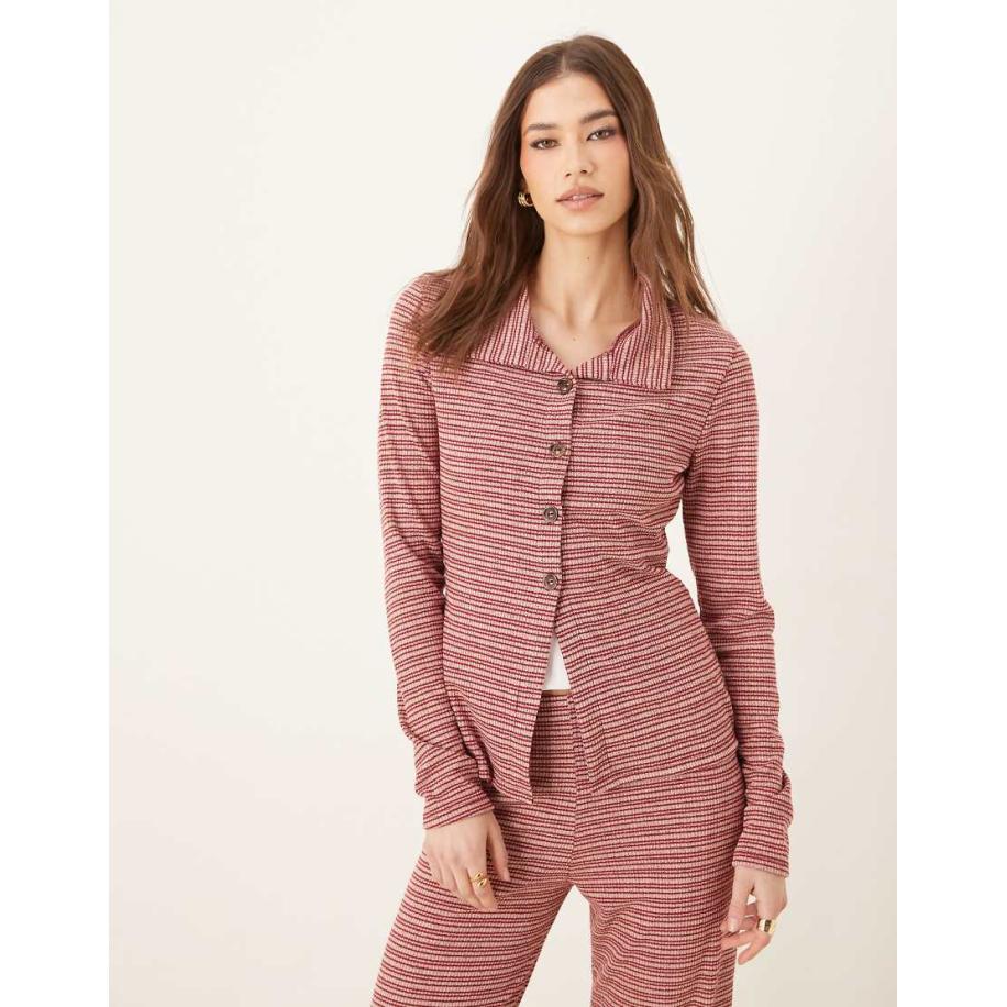 ASOS DESIGN Vest met strepen, lange mouwen en split in de zoom, deel van co-ord set-Veelkleurig Multicolor
