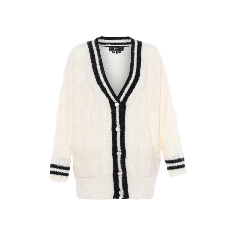 Faina faina Gebreid vest zwart / wolwit -