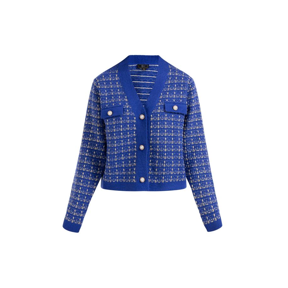 Faina faina Gebreid vest Koosh lichtbeige / royal blue/koningsblauw -