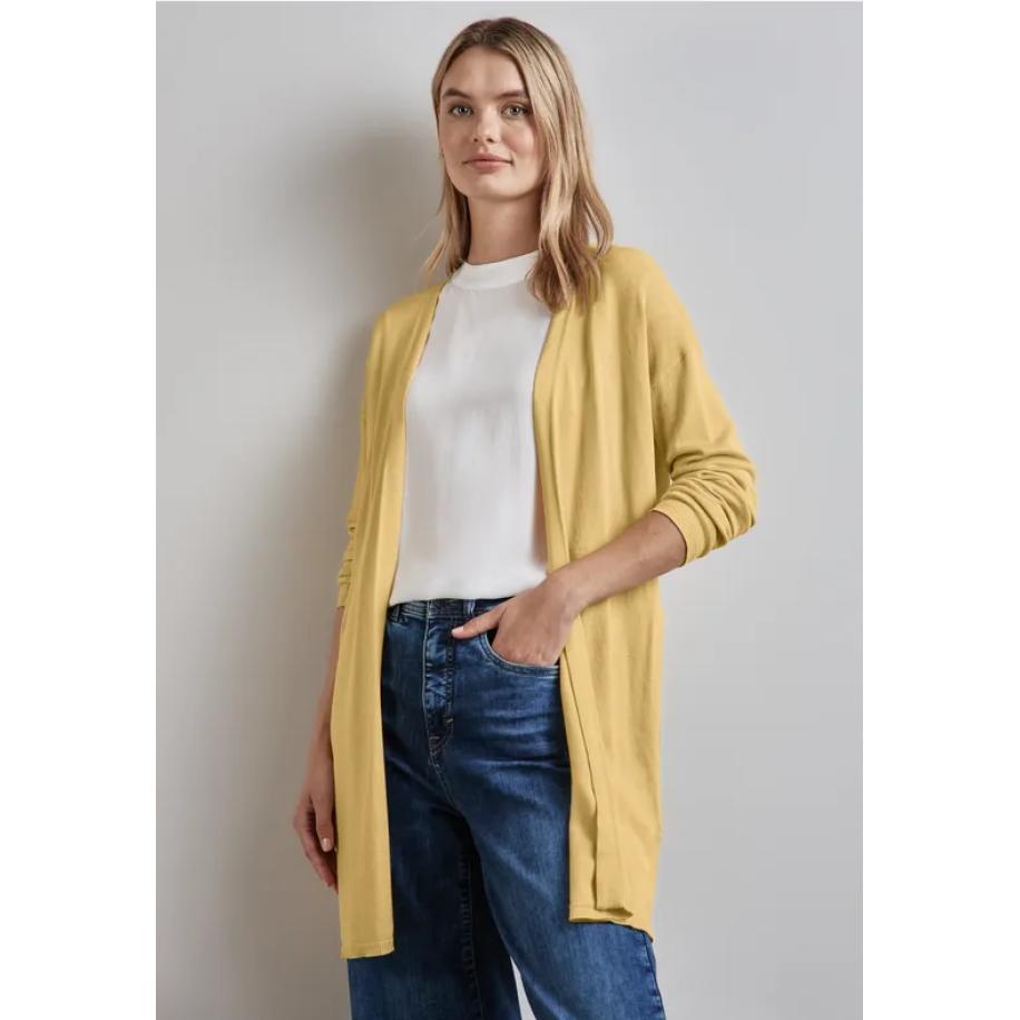 Street One Lang fijn gebreid vest Geel