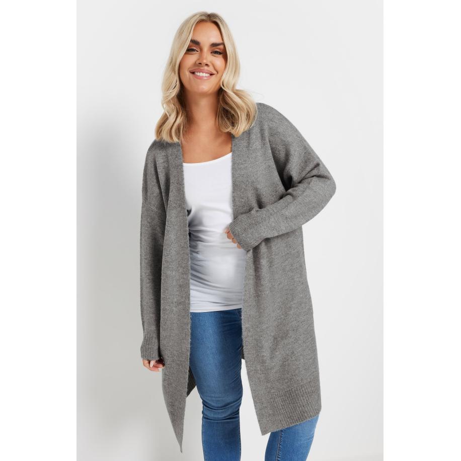 Yours Zacht Gebreid Vest Met Geribbelde Boorden In Grijs Size 58-60 Grijs