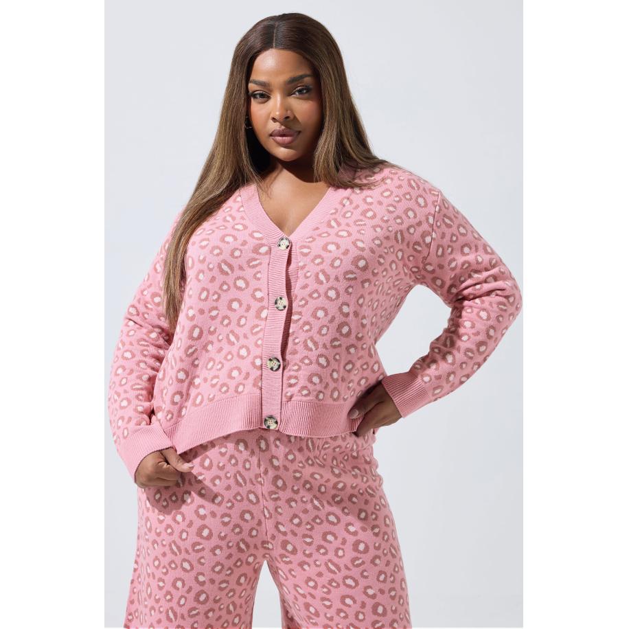 Limited Collection Curve Roze Luipaardprint Cardigan Size 54-56 Roze