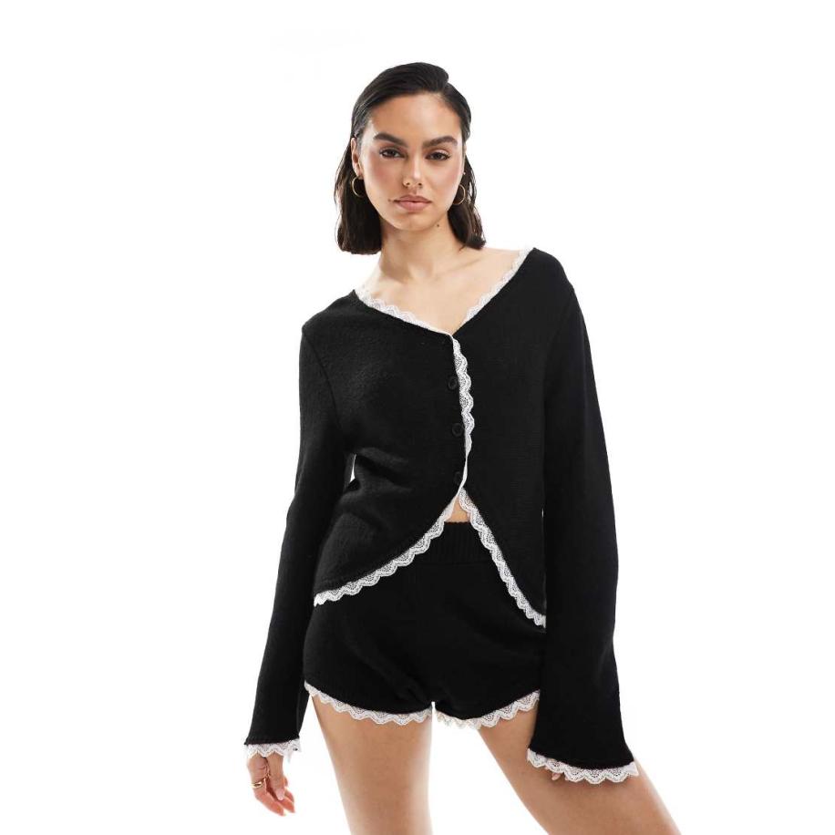 Miss Selfridge Vest met kanten rand, deel van co-ord set-Zwart Zwart