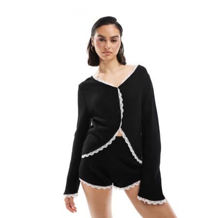 Miss Selfridge Vest met kanten rand, deel van co-ord set-Zwart