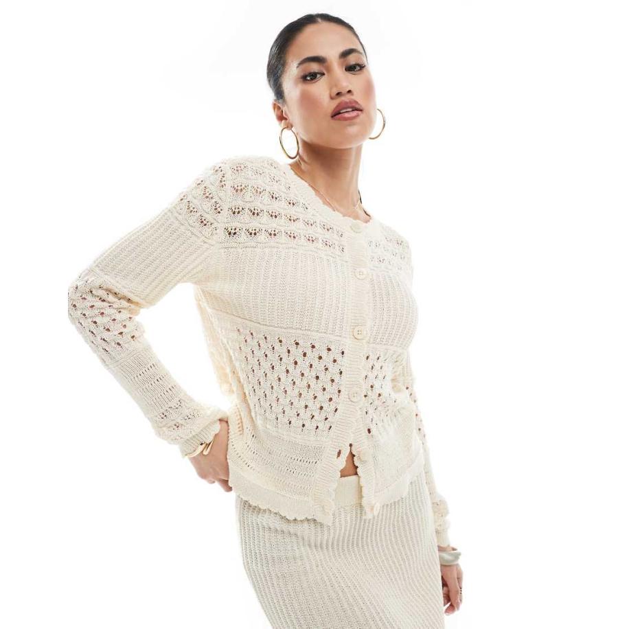 Vero Moda Gehaakt patchwork vest in crème, deel van co-ord set-Wit Wit