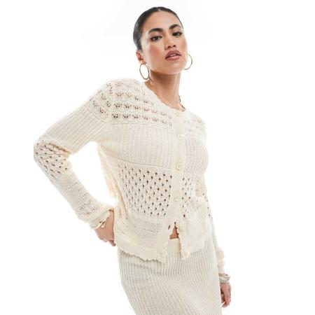 Vero Moda Gehaakt patchwork vest in crème, deel van co-ord set-Wit