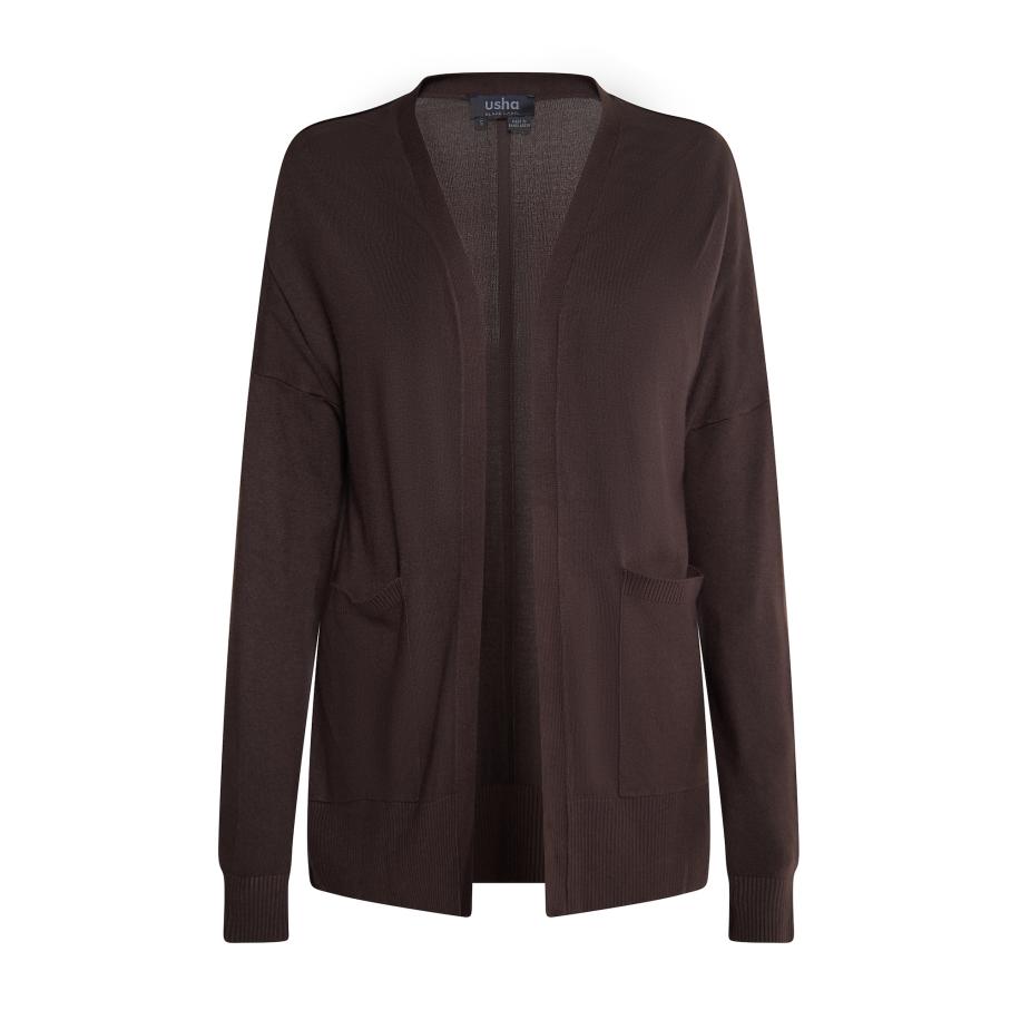 Usha usha BLACK LABEL Gebreid vest Nowles donkerbruin -