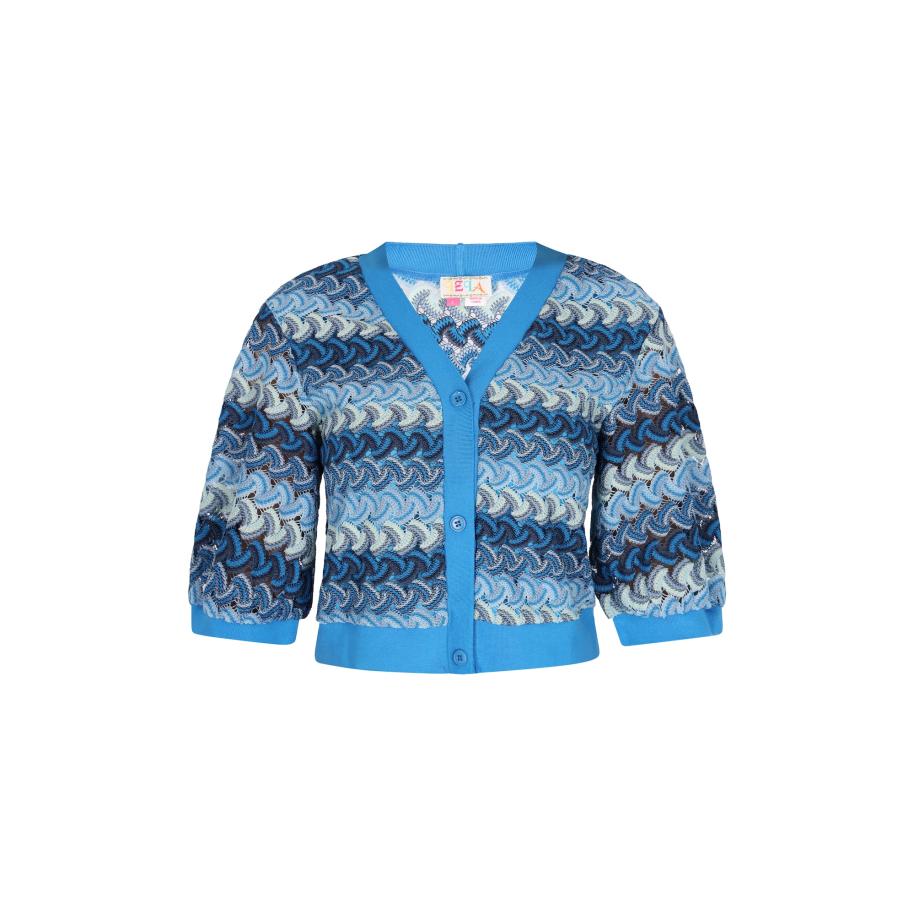 IZIA IZIA Gebreid vest nachtblauw / azuur / lichtblauw / wit -