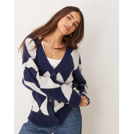 Neon Rose Argyle vest met lange pasvorm in marineblauw