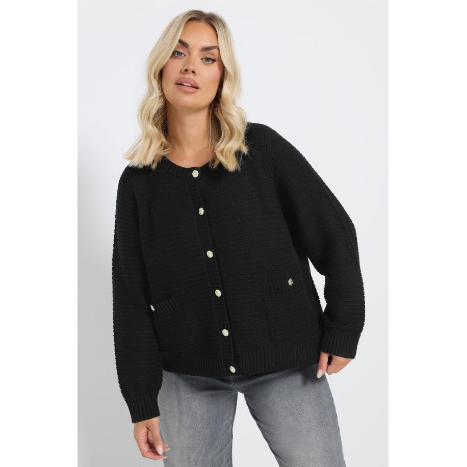 Yours Gebreid Vest Met Knopen En Zakken Met Knoopdetail In Zwart Size 62-64 Zwart