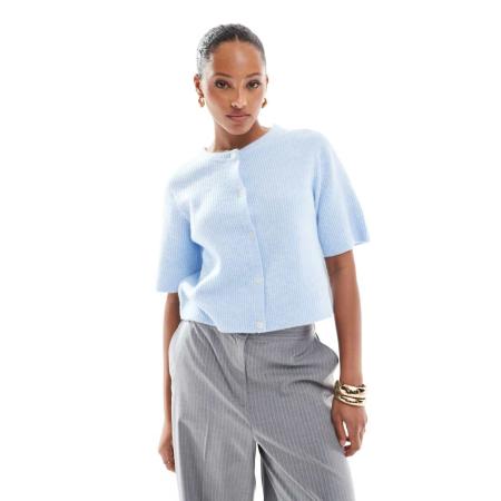 Pieces Zacht gebreid vest met korte mouwen in blauw