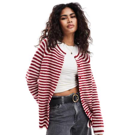 ASOS DESIGN Gebreid gestreept vest met raglanmouwen in rood