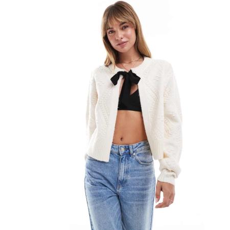 French Connection Kitty Gebreid vest met strik in winterwit