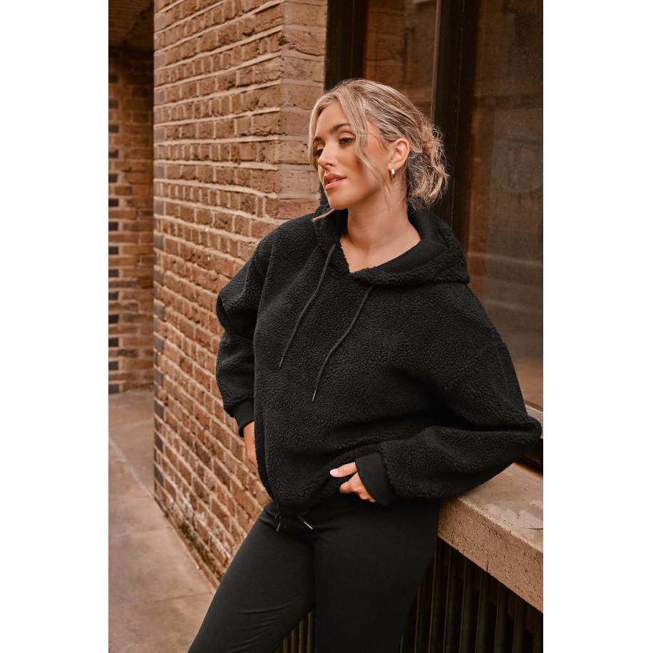 Yours Cropped Fleece Hoodie Van Borg In Zwart Size 62-64 Zwart