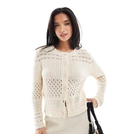 Vero Moda Petite Vest met gehaakt patchwork in crème, deel van co-ord set-Wit