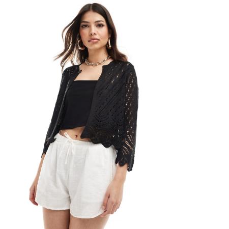 JDY Gebreid vest met 3/4 mouwen in zwart