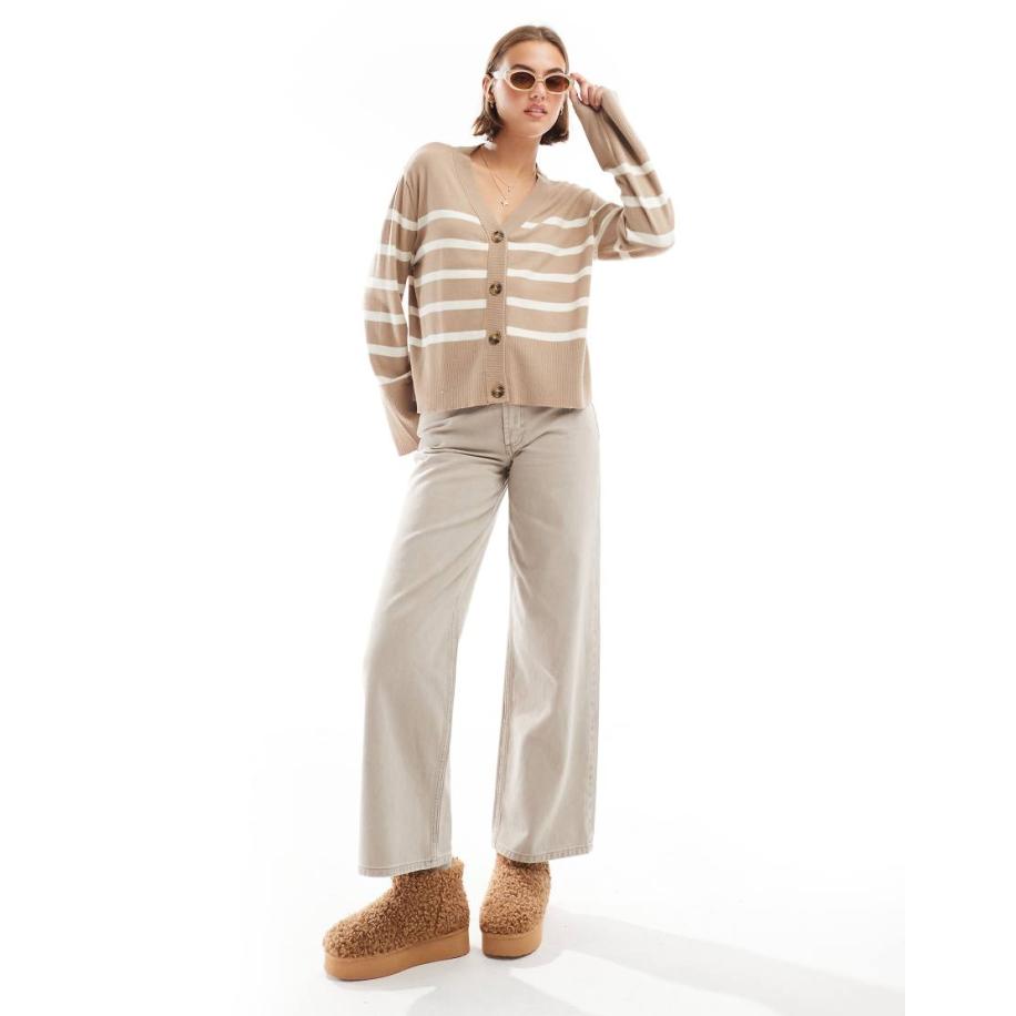 Pieces Gestreept vest in beige en wit-Neutraal Multicolor