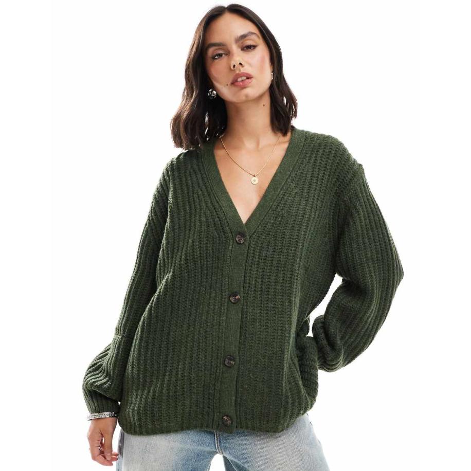 ASOS DESIGN Pluizig gebreid vest met V-hals in kaki-Veelkleurig Multicolor