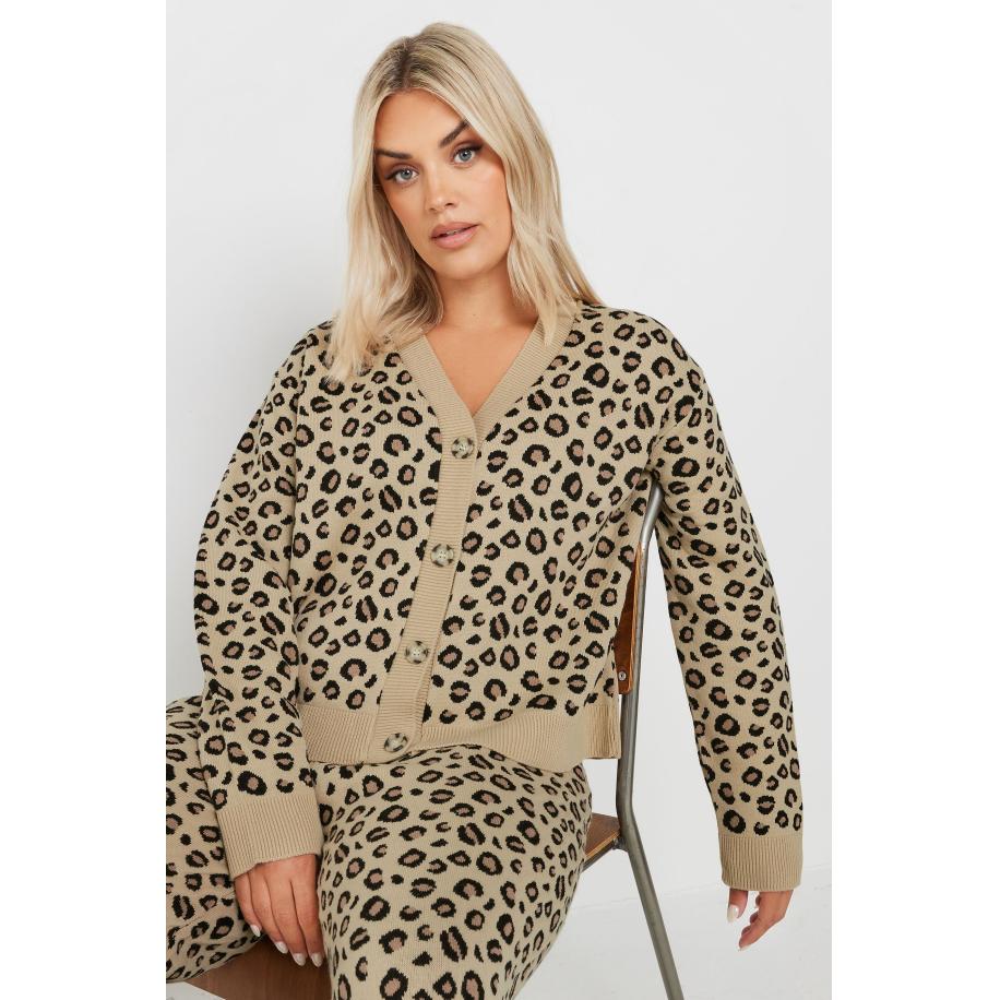 Limited Collection Vest Met Knopen En Luipaardprint In Beige Size 50-52 Bruin