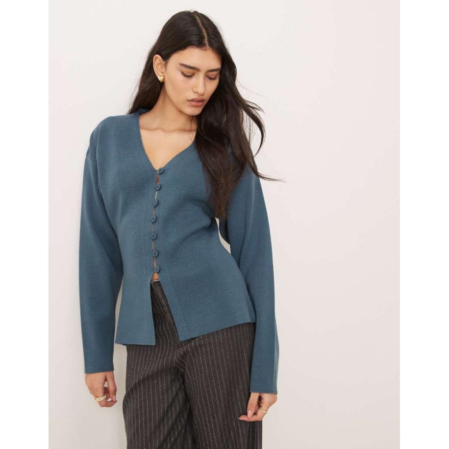 ASOS DESIGN Vest met V-hals, knopen en structuur in petrolblauw Blauw