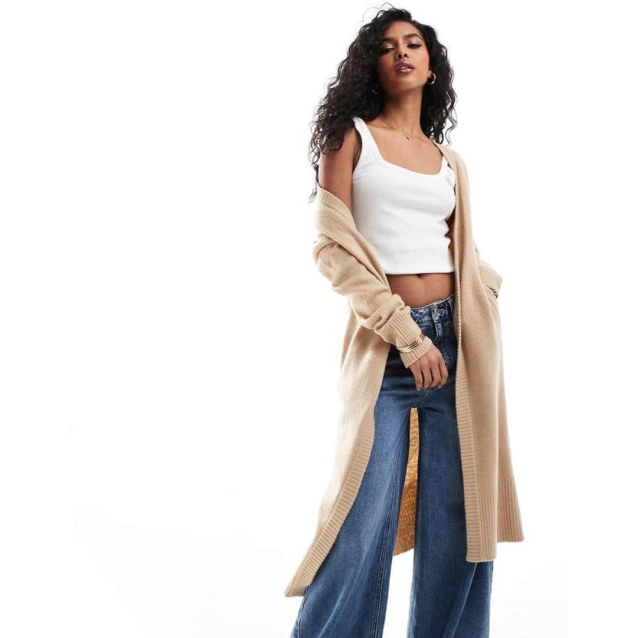 Brave Soul Vest met lange pasvorm in zandkleur-Neutraal Multicolor