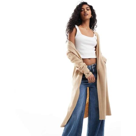 Brave Soul Vest met lange pasvorm in zandkleur-Neutraal