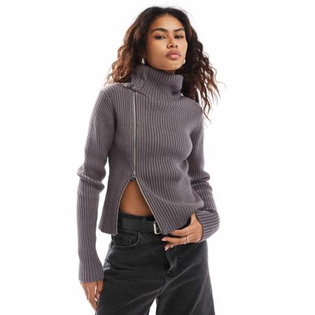 Weekday Dasha Vest met rits aan de zijkant in donkere molkleur-Grijs