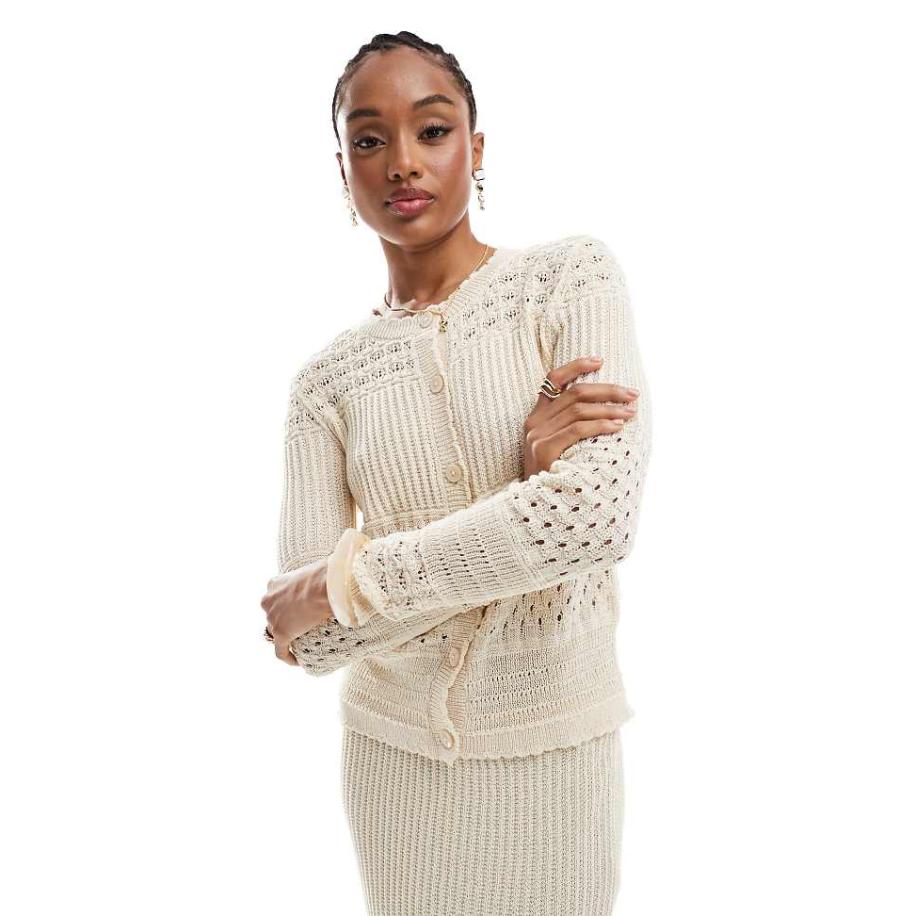 Vero Moda Tall Gehaakt patchwork vest in crème, deel van co-ord set-Wit Wit