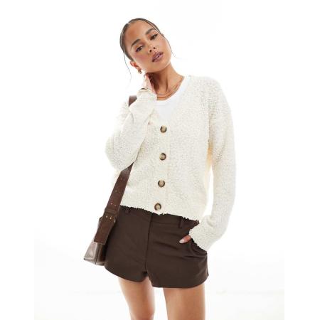 Brave Soul Vest met V-hals en textuur in crèmekleur-Wit