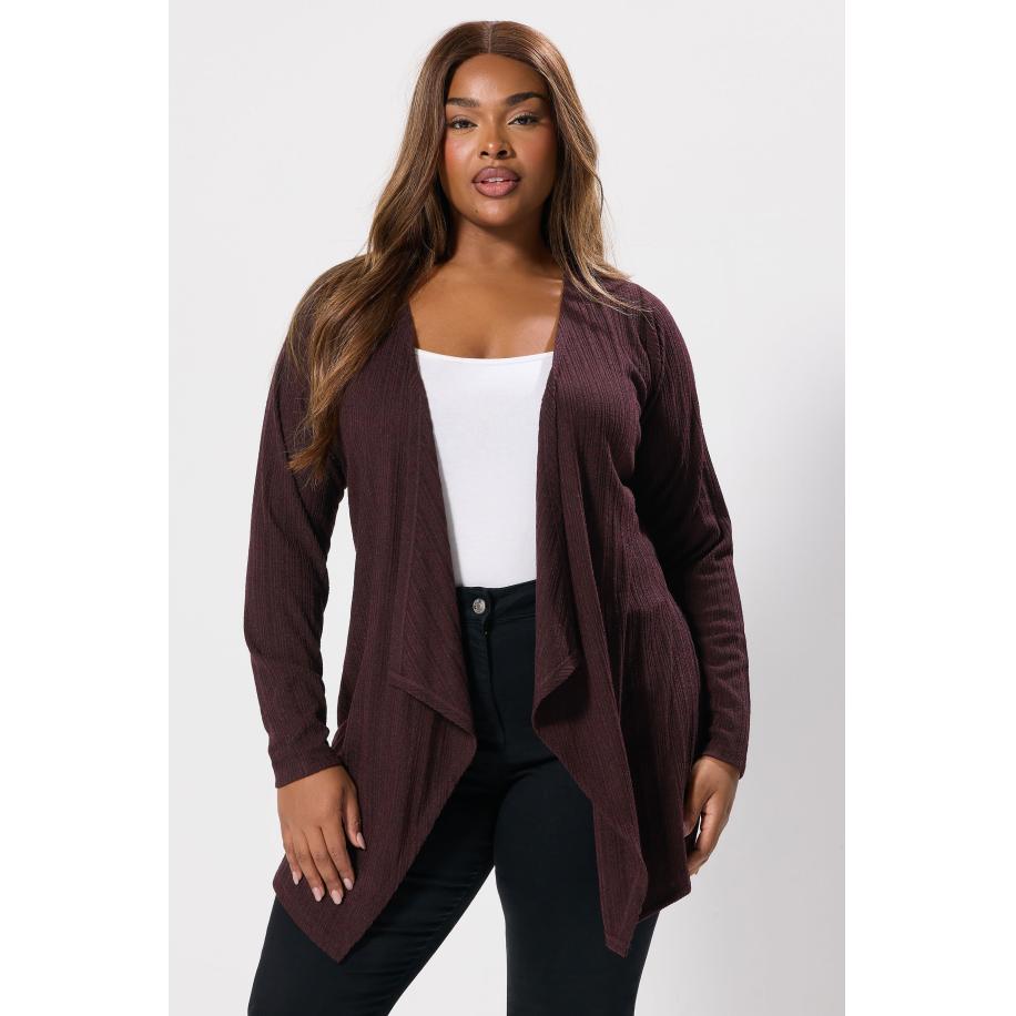 Yours Curve Donkerpaarse Geribbelde Waterval Cardigan Size 66-68 Paars