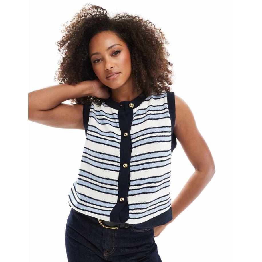 ASOS DESIGN Gestreept vest met knoopsluiting in blauw-Veelkleurig Multicolor