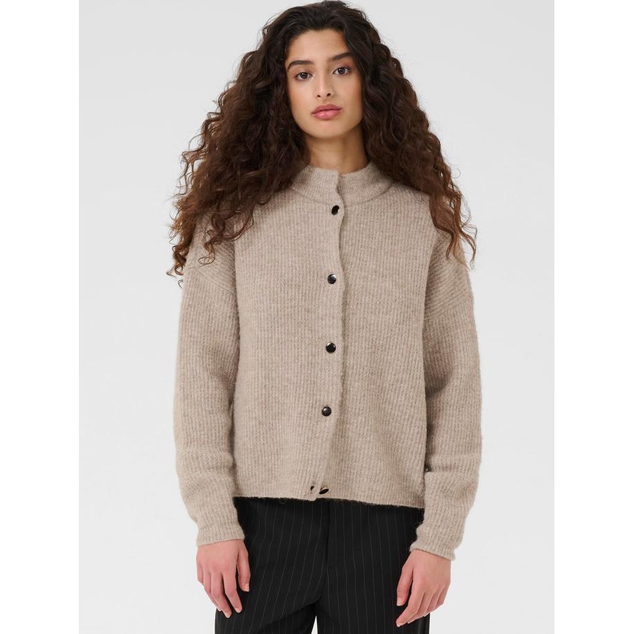 Gestuz Gestuz Gebreid vest AlphaGZ beige gemêleerd -