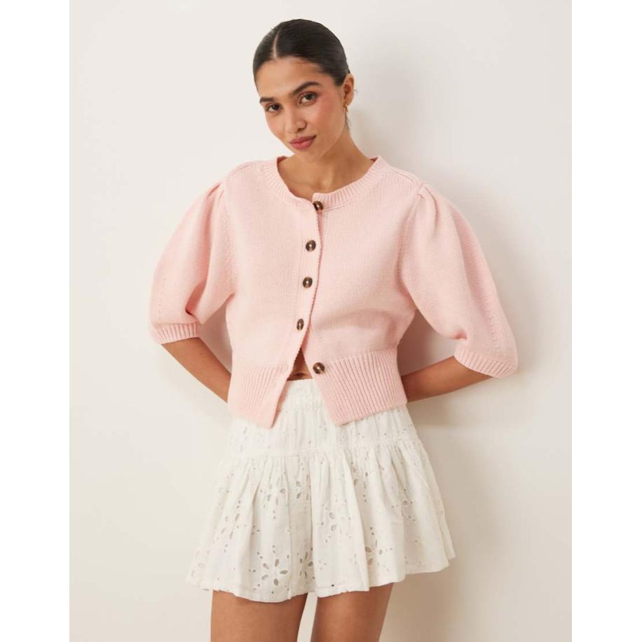 ASOS DESIGN Vest met ronde hals en pofmouwen in roze Roze